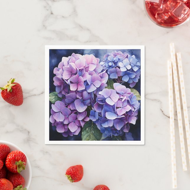 Midnight Garden Violet Hydrangea Wassercolor Serviette (Beispiel)