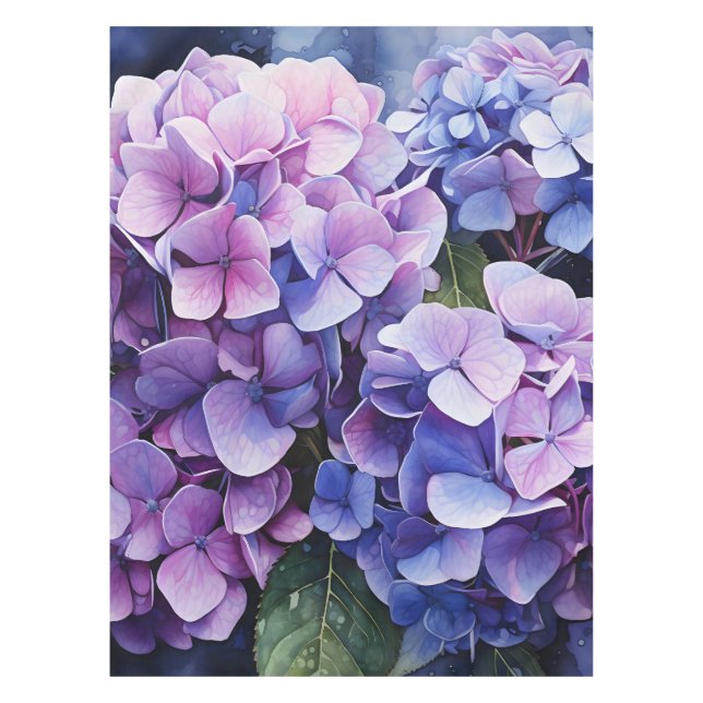 Midnight Garden Violet Hydrangea Wassercolor Tischdecke (Vorderseite)