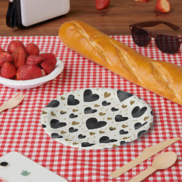 Midnight Glamour Watercolor & Gold Hearts Pappteller