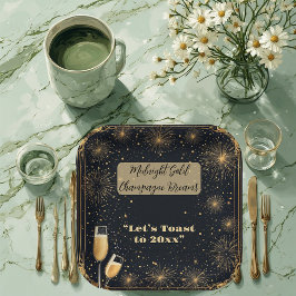 Midnight Gold Champagne Dreams Bubbly New Year Fun Pappteller