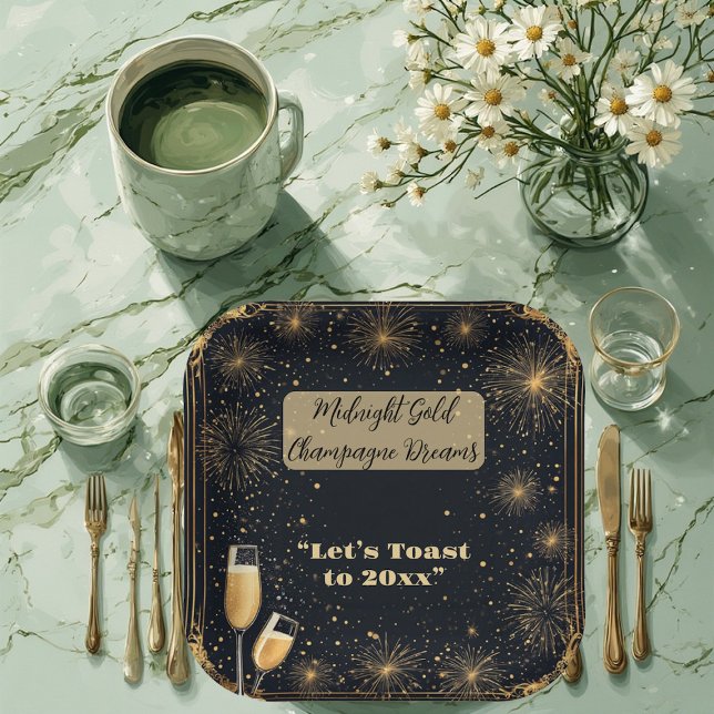 Midnight Gold Champagne Dreams Bubbly New Year Fun Pappteller (Midnight Gold Champagne Dreams Bubbly New Year Fun Paper Plates)