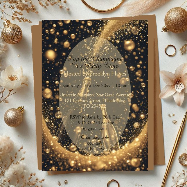 Midnight Gold Champagne Dreams New Year Bubbly Fun Acryleinladungen (Midnight Gold Champagne Dreams New Year Bubbly Fun Acrylic Invitations)