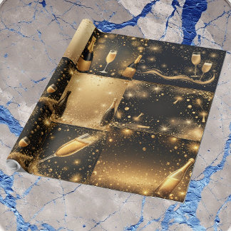 Midnight Gold Champagne Dreams New Year Glittering Geschenkpapier