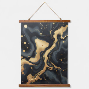 Midnight Gold Marmor Art.Abstrakt Schwarz und Weiß Wandteppich Mit Holzrahmen