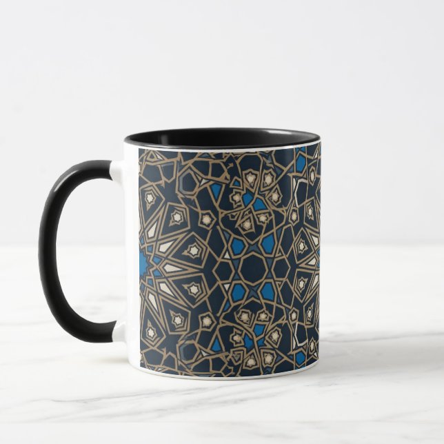 Midnight & Gold Royal Islamic Geometric Mosaic Mug Tasse (Links)