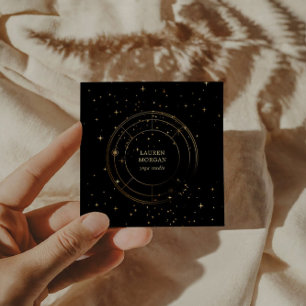 Midnight Gold Star Wheel Yoga Studio Quadratische Visitenkarte