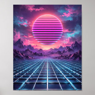 Midnight Grid — Vaporwave-Sonnenuntergangs-Poster Poster