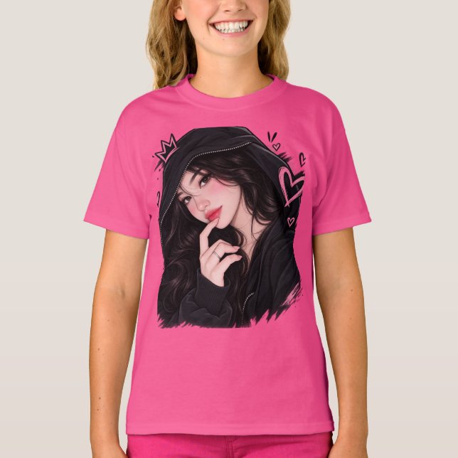 Midnight Heart – Anime-Mädchen T-Shirt (Vorderseite)