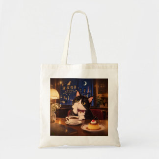 Midnight Kissaten Cat Tote Bag | Japanischer Retro Tragetasche