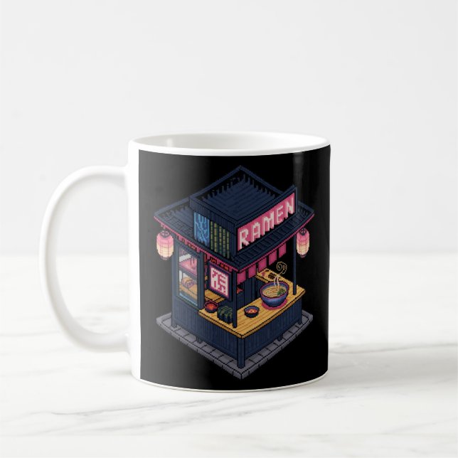 Midnight Lofi Pixel Art Ramen Shop Kaffeetasse (Links)