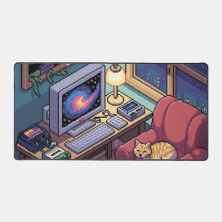 Midnight Lofi Pixel Art Retro Room Desk Mat Schreibtischunterlage