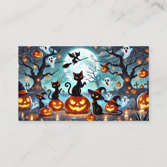 Midnight Magic: Black Cats & Pumpkins Halloween  Begleitkarte (Vorderseite)