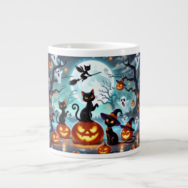Midnight Magic: Black Cats & Pumpkins Halloween  Jumbo-Tasse (Vorderseite)