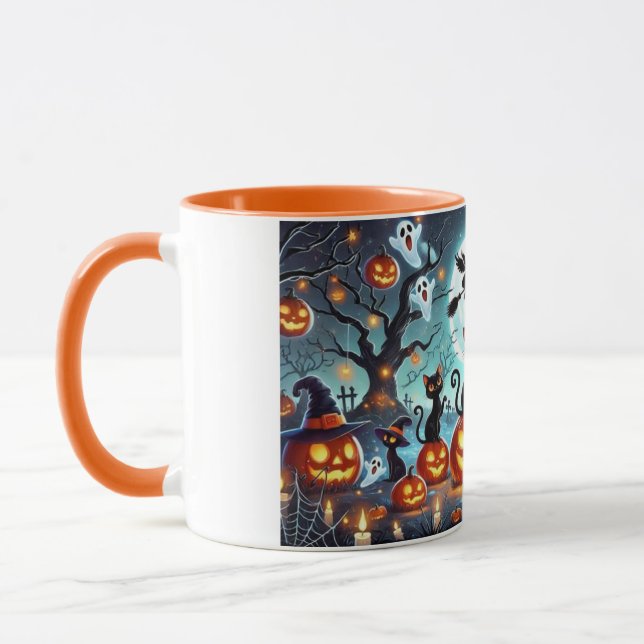 Midnight Magic: Black Cats & Pumpkins Halloween  Tasse (Links)