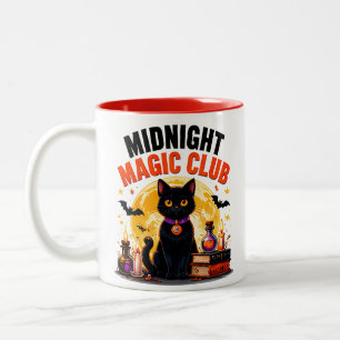 Midnight Magic Club Schwarze Katze Halloween-Magie Zweifarbige Tasse