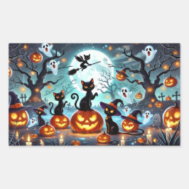 Midnight Magic: Schwarze Katzen & Kürbisse Hallowe Rechteckiger Aufkleber