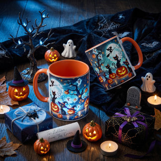 Midnight Magic: Schwarze Katzen & Kürbisse Hallowe Tasse