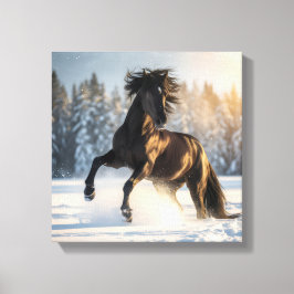 Midnight Majesty – Black Stallion in Winter Snow Leinwanddruck