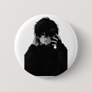 Midnight-Mirror-Selfie Anime Junge - Dunkle Ästhet Button