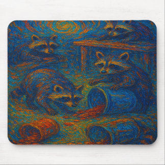 Midnight Mischief – Raccoons Getting into Trouble  Mousepad
