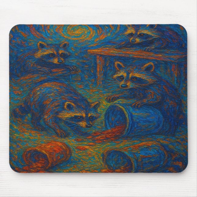 Midnight Mischief – Raccoons Getting into Trouble  Mousepad (Vorne)