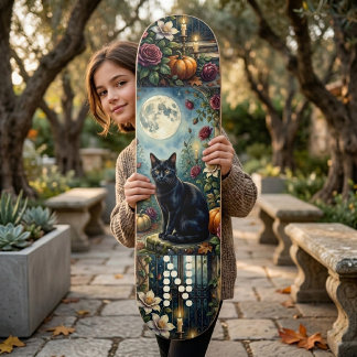 Midnight Moon Black Cat Botanicals Monogramm Mysti Skateboard