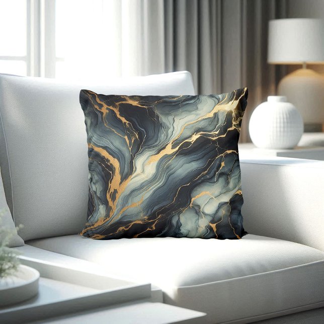 Midnight Navy and Gold Marble Artistic Pattern Kissen (Von Creator hochgeladen)