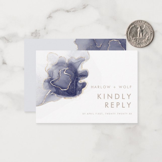 Midnight Navy Gold Elegante Moderne Hochzeit RSVP Mitteilungskarte (Vorderseite/Rückseite Beispiel)