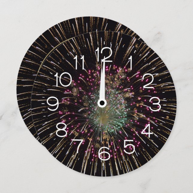 Midnight New Years Eve Clock On Fireworks  Einladung (Vorne/Hinten)
