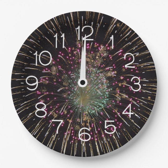 Midnight New Years Eve Clock On Fireworks  Pappteller (Vorderseite)