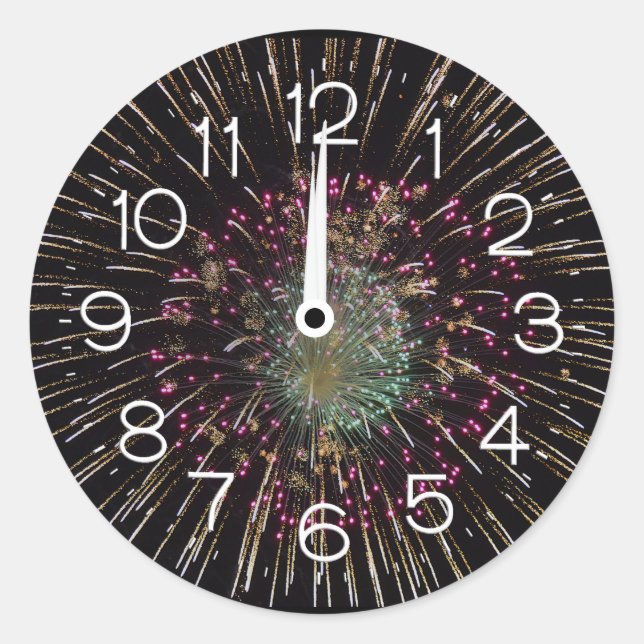 Midnight New Years Eve Clock On Fireworks  Runder Aufkleber (Vorderseite)