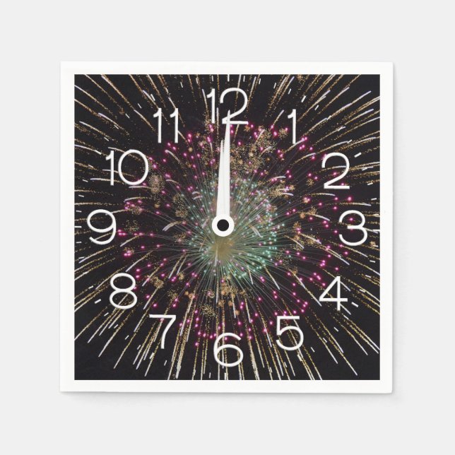 Midnight New Years Eve Clock On Fireworks  Serviette (Vorderseite)