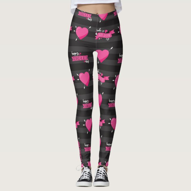 Midnight No-mance: Striped Heart & Ribbon Leggings (Vorderseite)