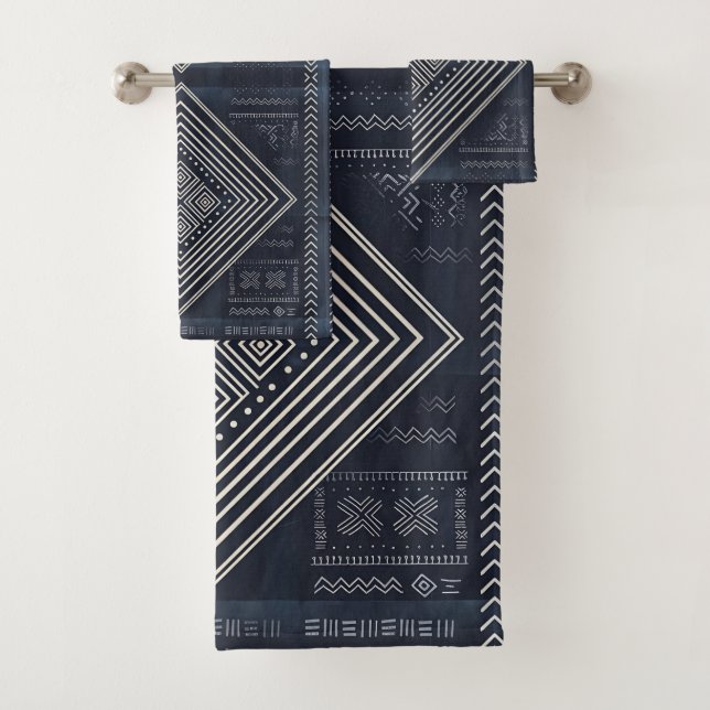 Midnight Nomad Diamond - Indigo Mudcloth Kunst Badhandtuch Set (Insitu)