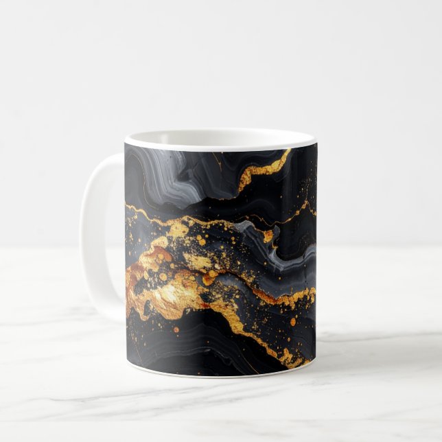 Midnight Onyx & Gold Leaf Abstract MUG Kaffeetasse (Vorderseite Links)