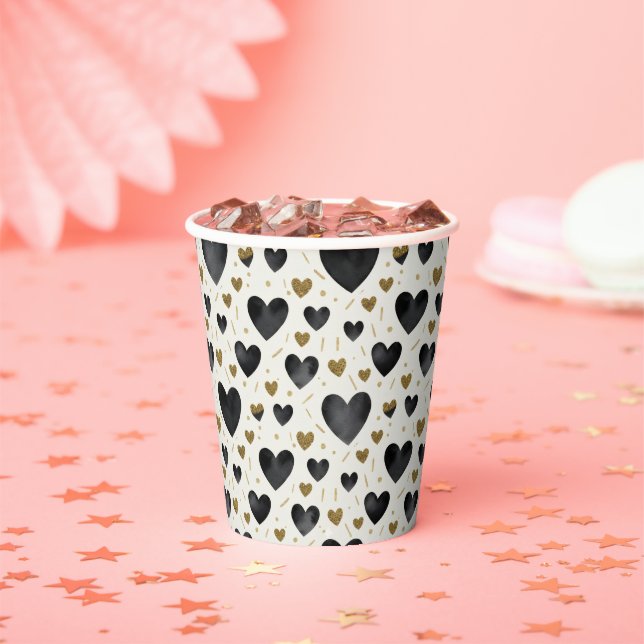 Midnight Onyx Hearts & Radiant Gold Sparkle Pappbecher (Insitu)