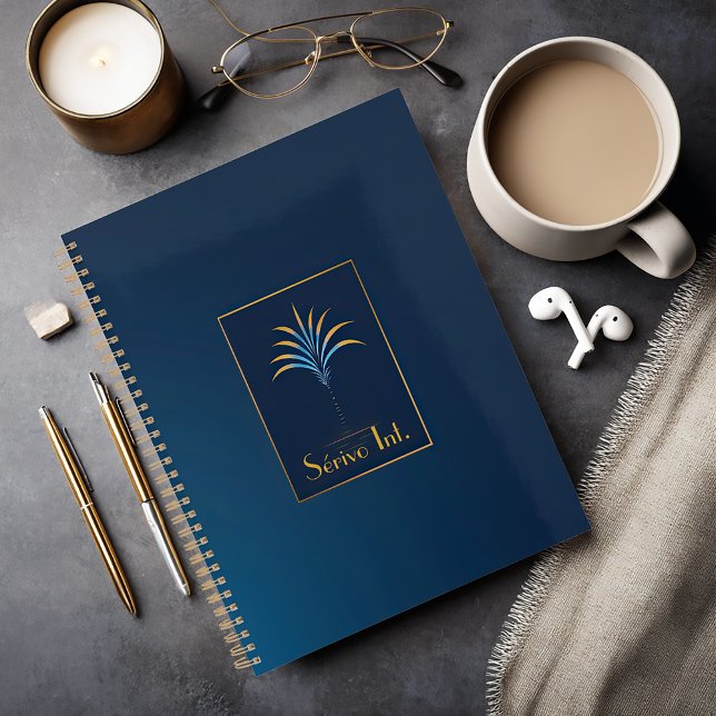 Midnight Palm Collection Luxury Navy Blue Notizbuch (Sleek Modern Company Business Notebook )