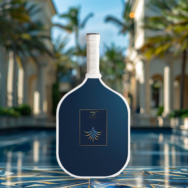 Midnight Palm Collection Luxus Navy Blue Logo Pickleball Schläger (Elegant Monogrammed Navy Blue Tropical Pickleball Paddle)