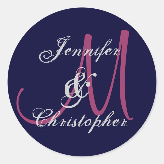 MIDNIGHT PINK SILVER Monogram Wedding Sticker (Vorderseite)