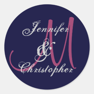 MIDNIGHT PINK SILVER Monogram Wedding Sticker