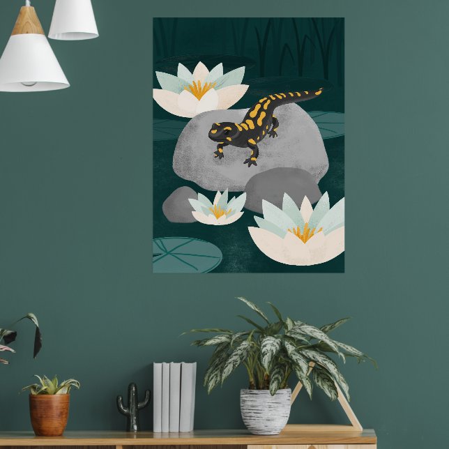 Midnight Pond Fire Salamander Wall Art - Poster (Wohnzimmer 1)