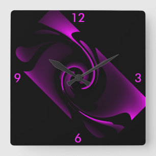 Midnight Power Wall Clock 4 Home on Black & Pink Quadratische Wanduhr