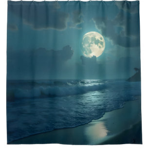 Midnight Shore – Mondbeschienene Meereslandschaft Duschvorhang
