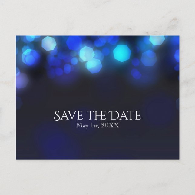 Midnight Sky Blue Lights Wedding Save the Date Ankündigungspostkarte (Vorderseite)