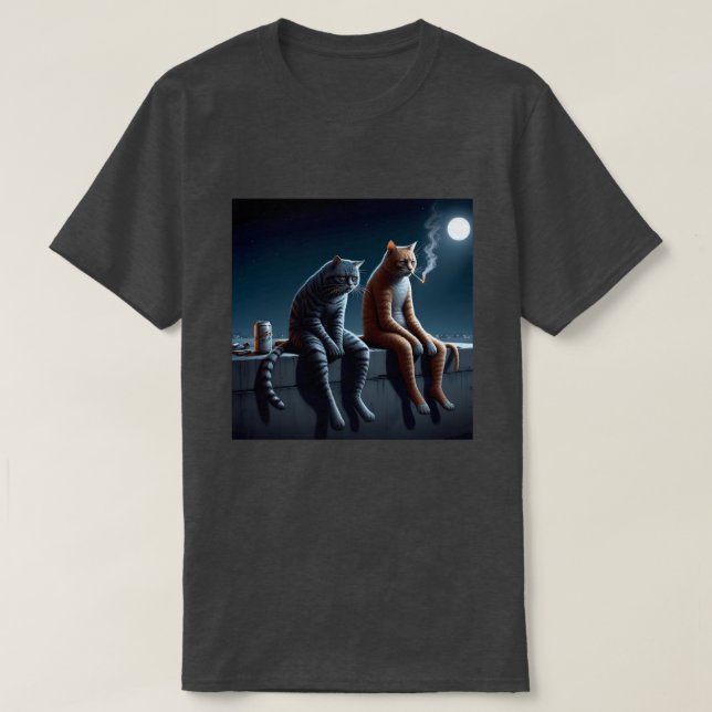 Midnight Smoking Cats Meme Art Funny Mood T-Shirts (Design vorne)