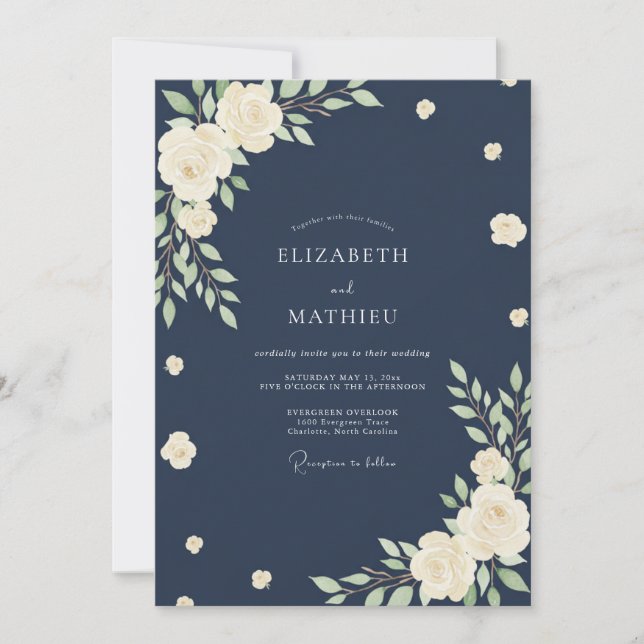 Midnight Soft Cream Bloom Hochzeit Einladung (Vorderseite)