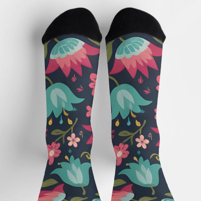 Midnight Tulip & Teal Blossom Socken (Oben)