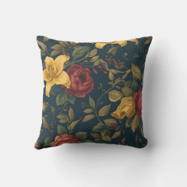 Midnight Victorian Floral – Yellow Lilies & Roses Kissen