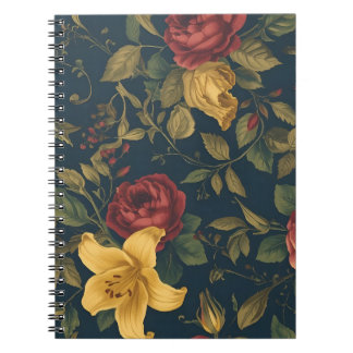 Midnight Victorian Floral – Yellow Lilies & Roses  Notizblock