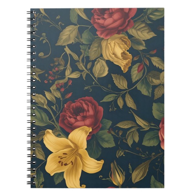 Midnight Victorian Floral – Yellow Lilies & Roses  Notizblock (Vorderseite)